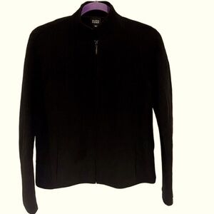 Eileen Fisher Mandarin Collar Full Zip Textured Black Rayon Silk Blend Jacket XS